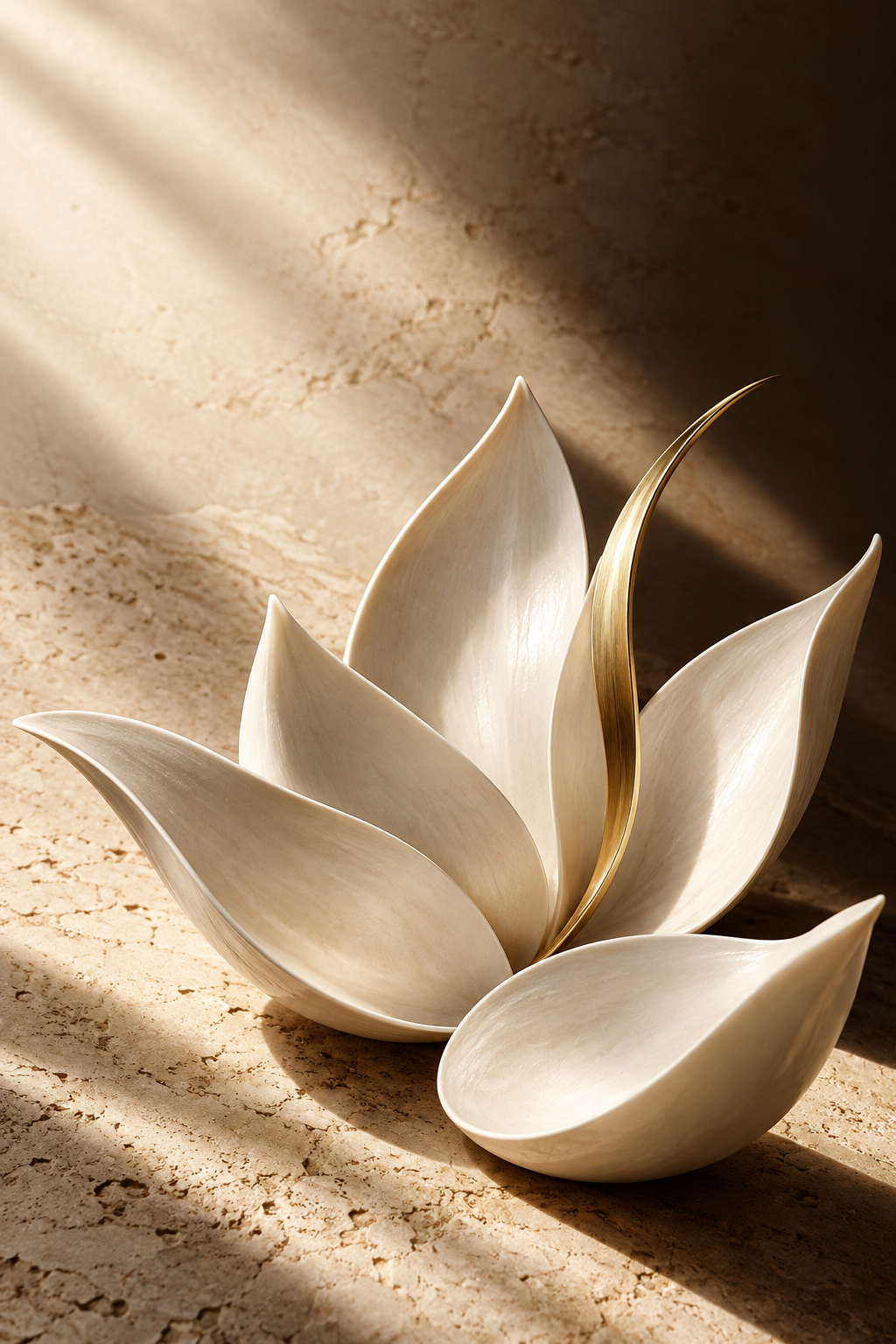 Decorative ivory lotus sculpture with a gold accent